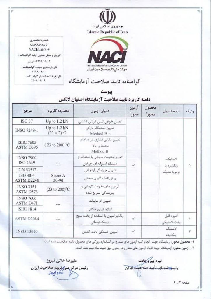 گواهینامه شرکت اصفهان لاتکس
