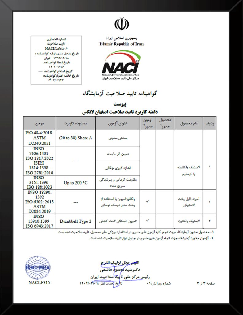 گواهینامه شرکت اصفهان لاتکس